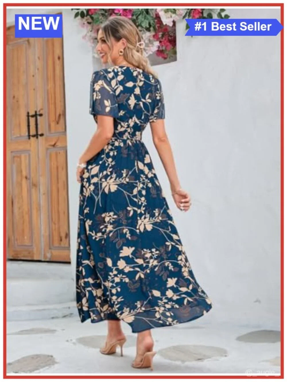 Boho Floral Maxi Dress V Neck Short Sleeve Flowy Long Casual Wedding Guest